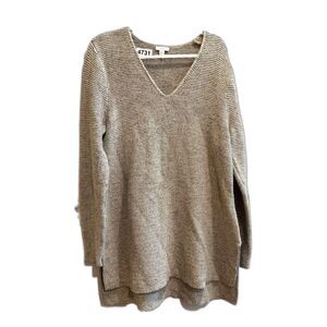 Pure Jill Women Marble Beige Sweater L Oversize Knit V Neck Pullover Long Sleeve